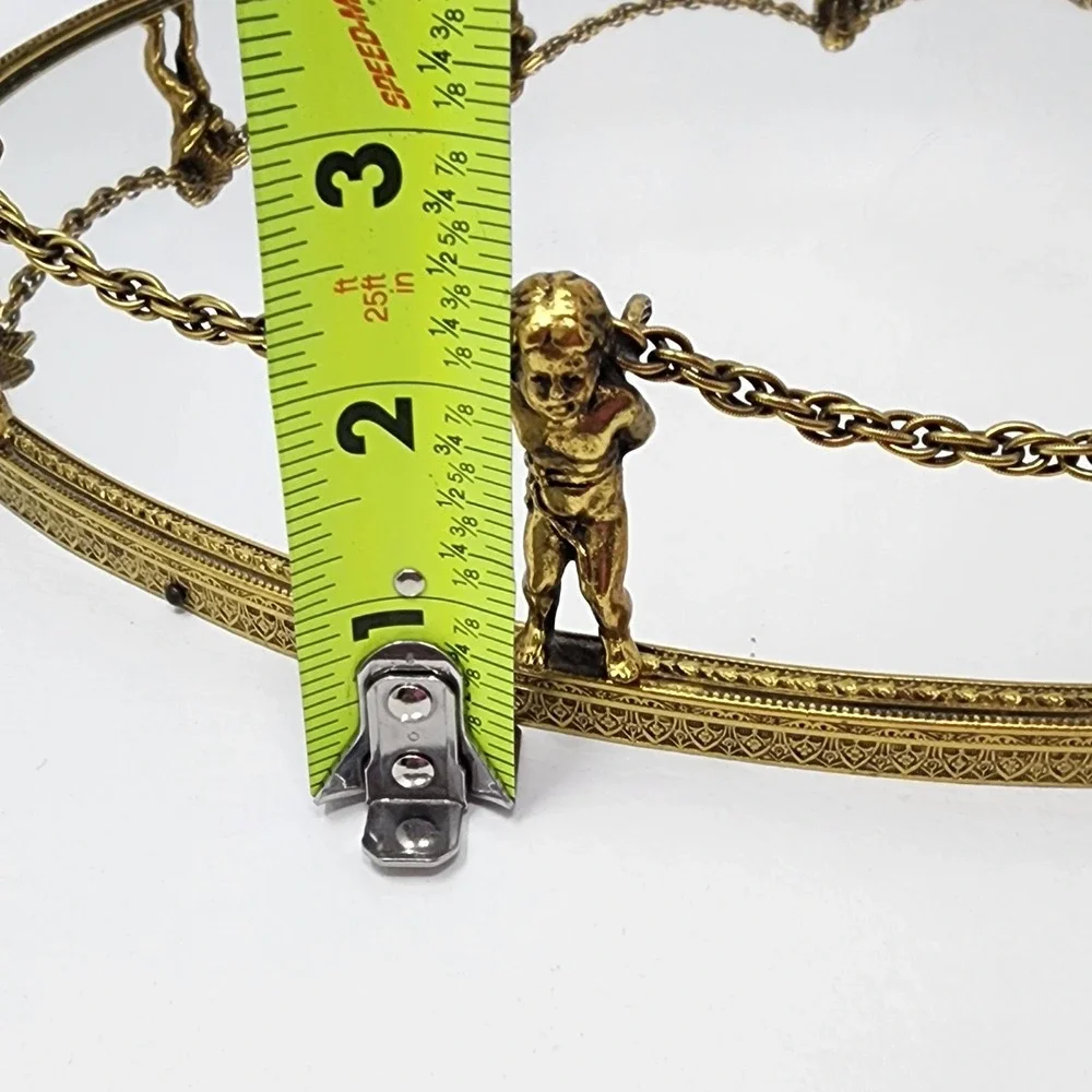 Vtg Globe 24K Gold Plated 12-Cherub Mirrored Vanity Tray Oval Ornate Putti Chain